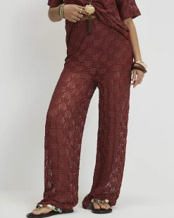 Petite Brown Crochet Lace Trousers