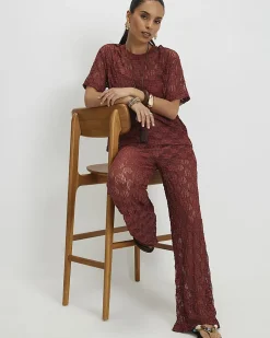 Petite Brown Crochet Lace Trousers
