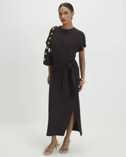 Petite Brown Premium Knot Midi Dress