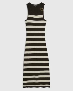 Petite Brown Stripe Knitted Maxi Dress