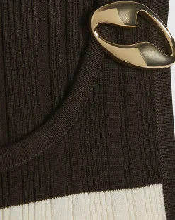 Petite Brown Stripe Knitted Maxi Dress