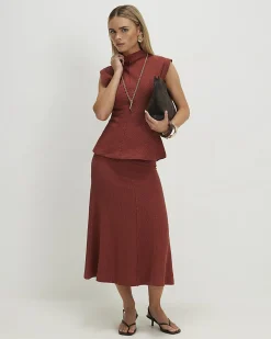 Petite Brown Textured Full Skirt