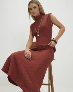 Petite Brown Textured Full Skirt