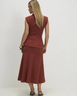 Petite Brown Textured Full Skirt