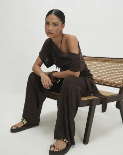 Petite Brown Tie Waist Trousers