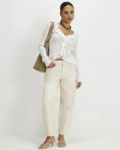 Petite Cream Barrel Leg Jeans
