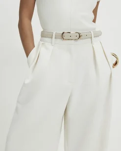 Petite Cream Belted Wide Leg Trousers