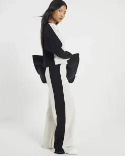 Petite Cream Colour Block Wide Leg Trousers