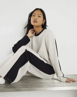 Petite Cream Colour Block Wide Leg Trousers