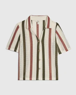Petite Cream Crochet Stripe Shirt
