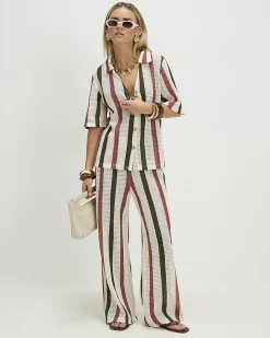 Petite Cream Crochet Stripe Shirt