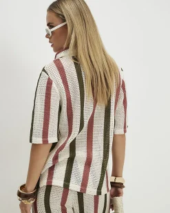 Petite Cream Crochet Stripe Shirt