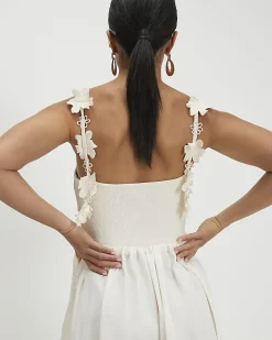 Petite Cream Poplin Broderie Hem Midi Dress
