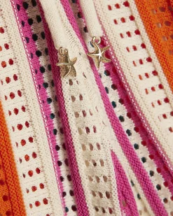 Petite Cream Striped Crochet Shorts