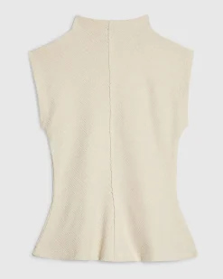 Petite Cream Textured Grown On Neck Top