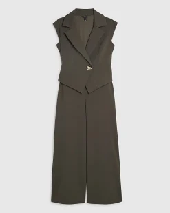 Petite Green Cap Sleeve Wide Leg Jumpsuit