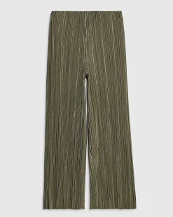 Petite Green Plisse Wide Leg Trousers