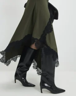 Petite Khaki Lace Hybrid Drape Maxi Dress