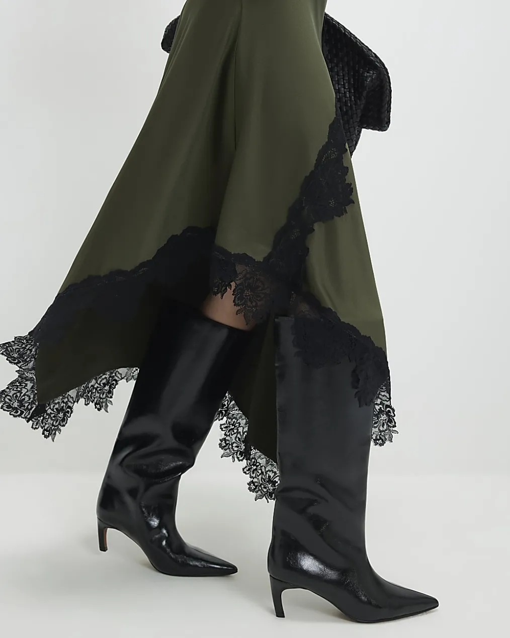 Petite Khaki Lace Hybrid Drape Maxi Dress