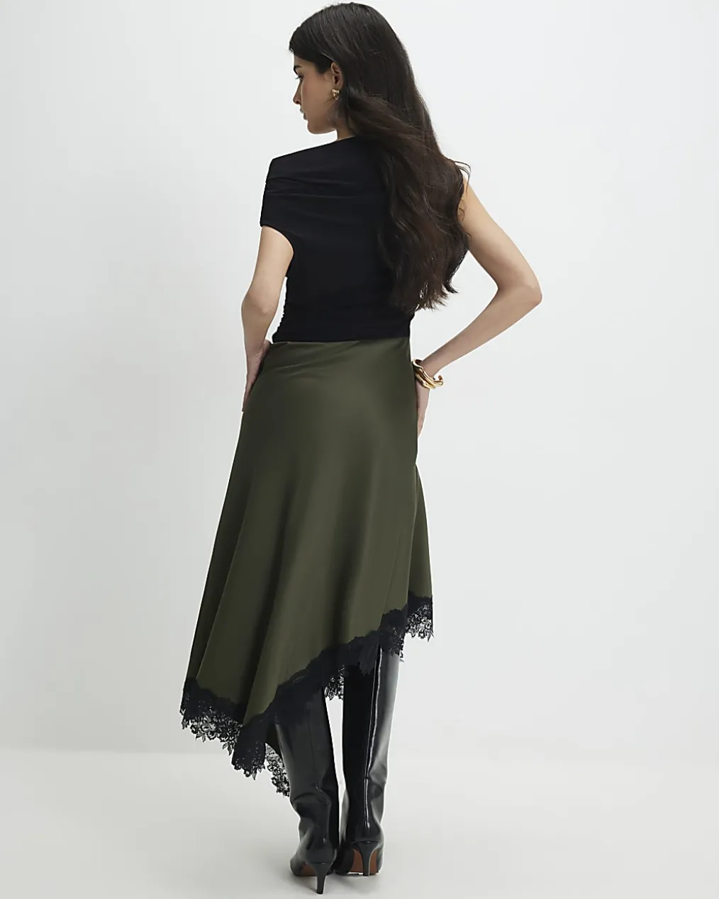 Petite Khaki Lace Hybrid Drape Maxi Dress