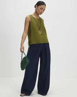 Petite Khaki Linen Tank Top