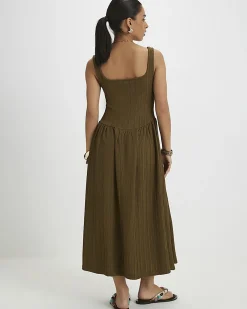 Petite Khaki Textured Midi Dress