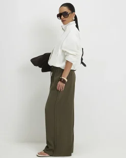 Petite Khaki Wide Leg Smart Joggers