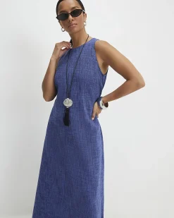Petite Navy Cotton Midi Dress