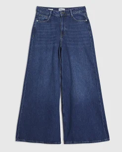 Petite Navy High Waisted Soft Wide Leg Jeans