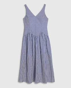 Petite Navy V Neck Stripe Midi Dress