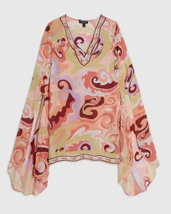 Petite Orange Swirl Plunge Mini Tunic Dress