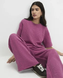 Petite Pink Jacquard Boxy T-Shirt