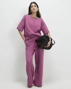 Petite Pink Jacquard Boxy T-Shirt