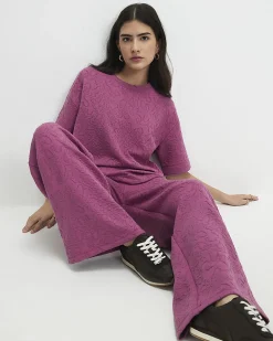 Petite Pink Jacquard Wide Leg Trousers