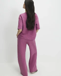 Petite Pink Jacquard Wide Leg Trousers