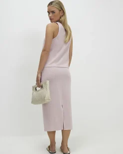 Petite Pink Metallic Midi Skirt