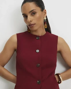 Petite Red Sleeveless Button Detail Waistcoat