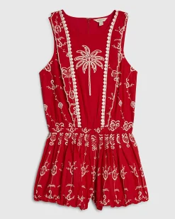 Petite Red Tropical Broderie Playsuit