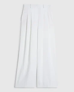 Petite White Pleated Wide Leg Trousers