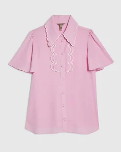 Pink Angel Sleeve Scallop Trim Blouse