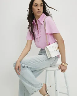 Pink Angel Sleeve Scallop Trim Blouse