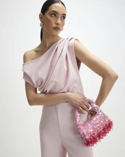 Pink Asymmetric Drape Jumpsuit