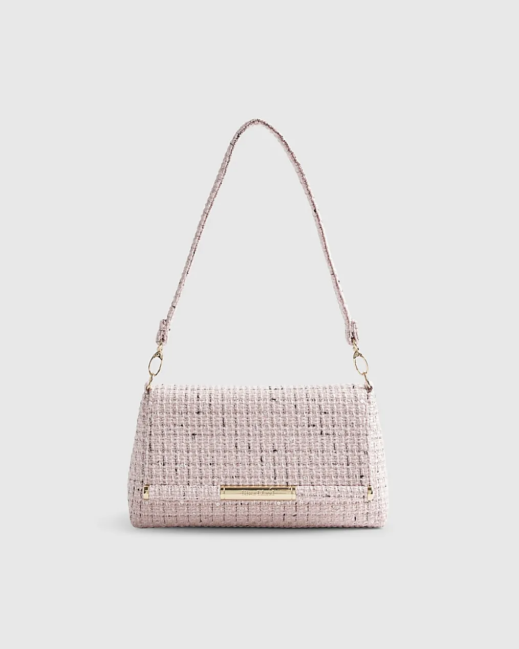 Pink Boucle Bar Front Clutch Bag