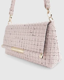 Pink Boucle Bar Front Clutch Bag
