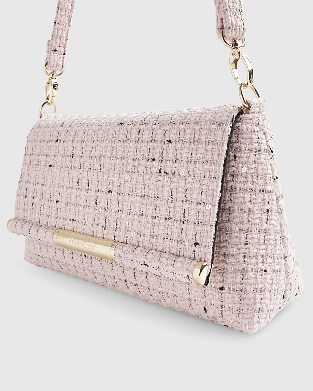 Pink Boucle Bar Front Clutch Bag