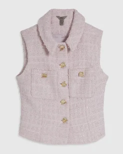 Pink Boucle Collared Sleeveless Waistcoat