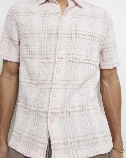 Pink Boxy Fit Textured Check Shirt