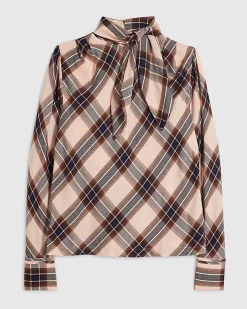 Pink Check Print Long Sleeve Blouse