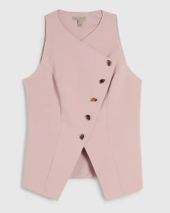 Pink Collarless Asymmetric Waistcoat