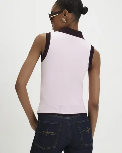 Pink Colour Block Knitted Polo Top